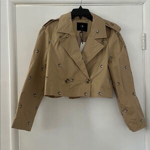 7 For All Mankind Tan Embroidered Trench Coat